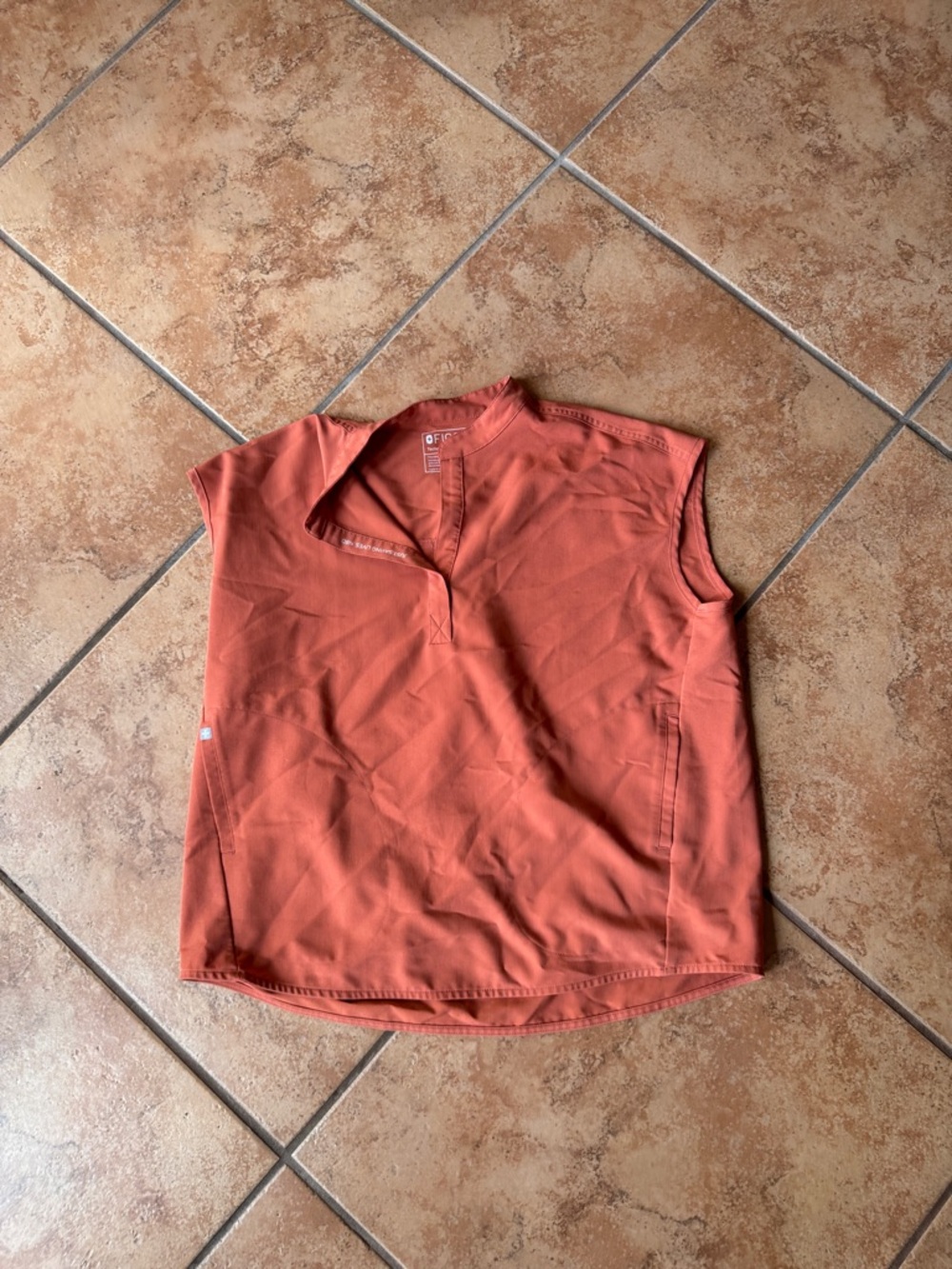 Figs Coral-Orange Sleeveless V-Notch Medical Scrub Tank